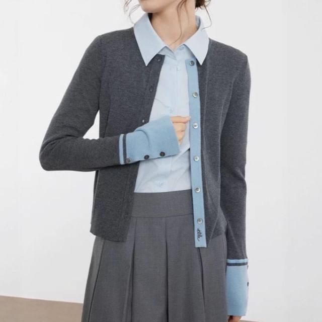 Rosamira-Crew Neck Two Tone Cardigan