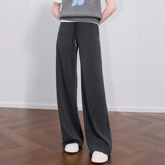 Rosamira-Drawstring Waist Plain Loose Fit Pants