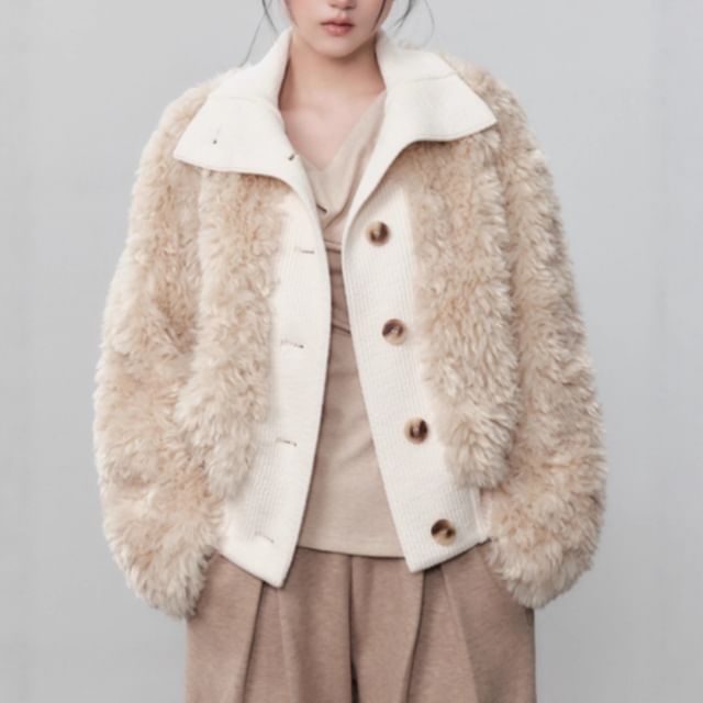 Rosamira-Faux Fur Collared Button-Up Jacket