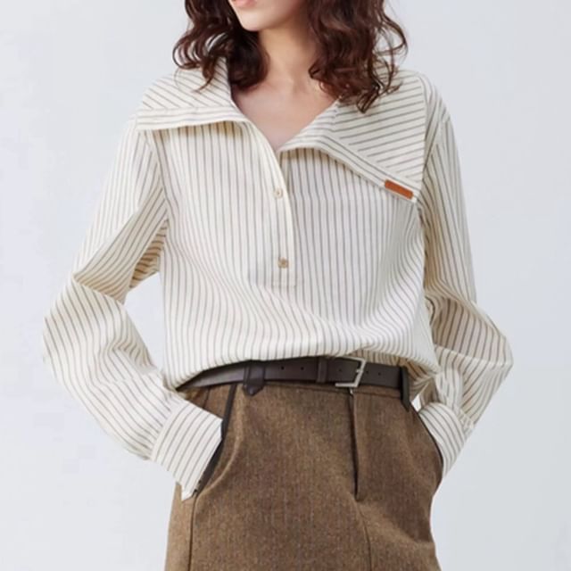 Rosamira-Long-Sleeve Collared Striped Shirt