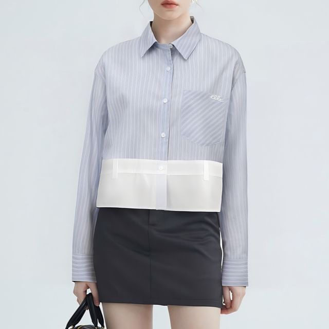 Rosamira-Long-Sleeve Striped Panel Shirt