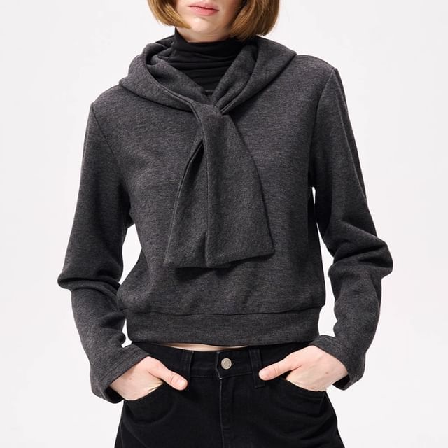 Rosamira-Melange Knot Button Hem Hoodie