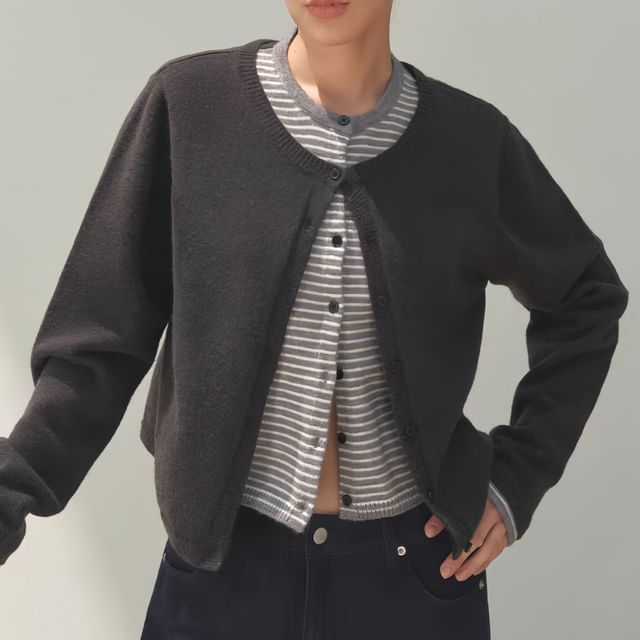 Rosamira-Mock Two-Piece Striped Cardigan