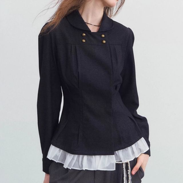 Rosamira-Plain Peplum Double-Breasted Jacket