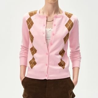Rosamira-Round Neck Argyle Cardigan