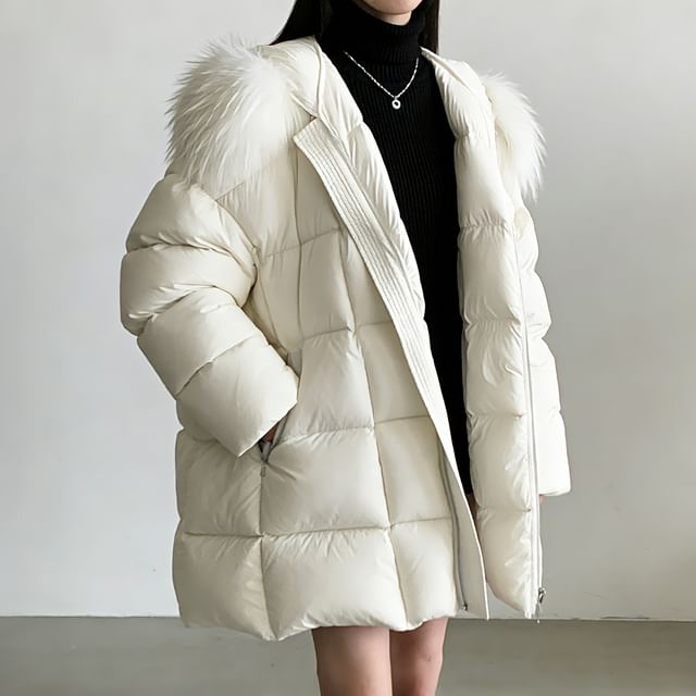Rosamira-S Fluffy Hooded Plain Oversized Puffer Jacket