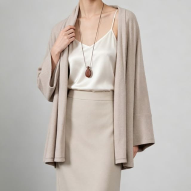Rosamira-Shawl Collar Plain Open Front Cardigan