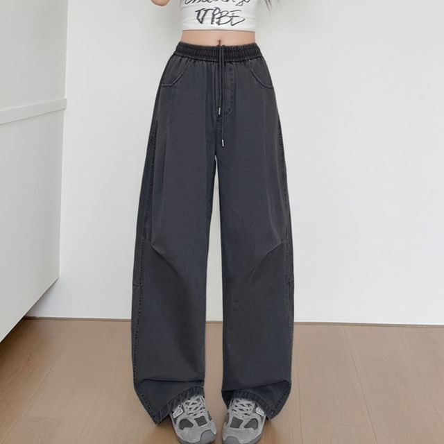 Rosehedge-Drawstring Waist Plain Wide Leg Pants Various Designs