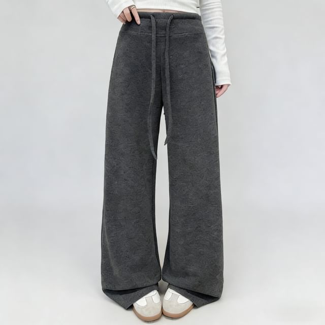 Rosehedge-Drawstring Waist Plain Wide Leg Sweatpants Various Designs