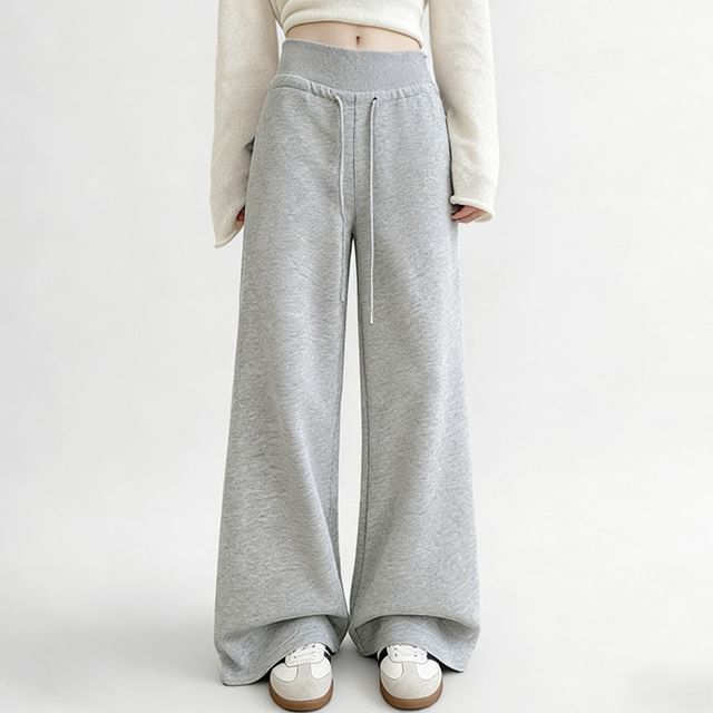 Rosehedge-Drawstring Waist Plain Wide Leg Sweatpants Various Designs