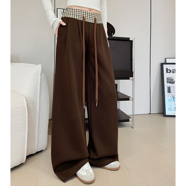 Rosehedge-High Waist Gingham Panel Wide Leg Pants