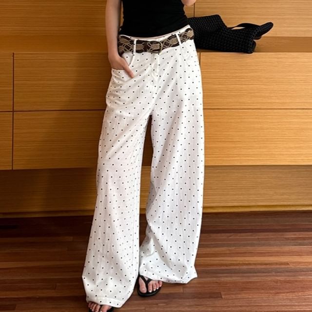 Rosehedge-Mid Rise Dotted Wide Leg Pants