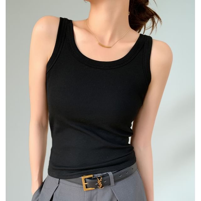 Rosehedge-Plain Ribbed-Knit Slim-Fit Tank Top