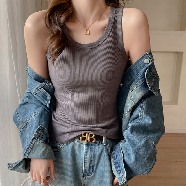 Rosehedge-Plain Ribbed Slim-Fit Tank Top