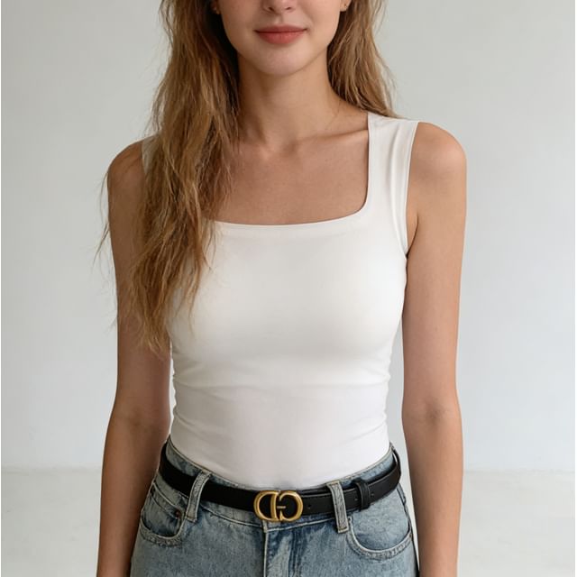 Rosehedge-Square-Neck Plain Padded Slim-Fit Tank Top