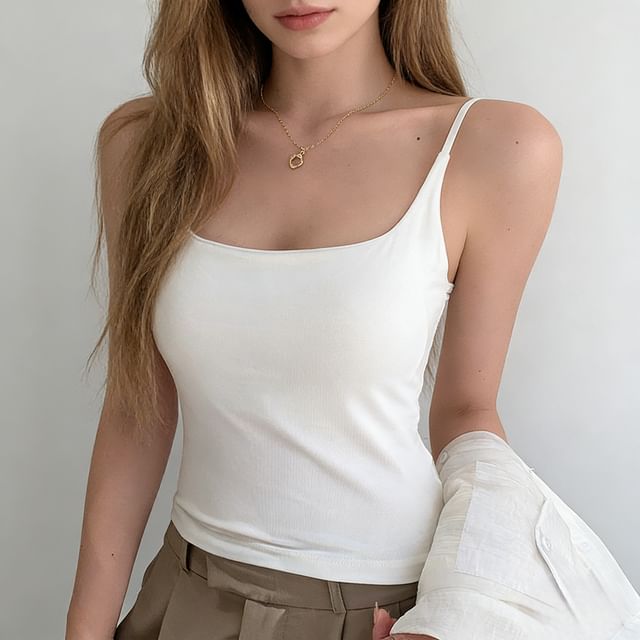 Rosehedge-Square Neck Plain Slim-Fit Camisole Top