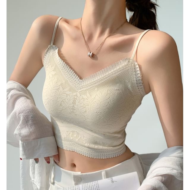 Rosehedge-V-Neck Plain Lace Padded Bralette