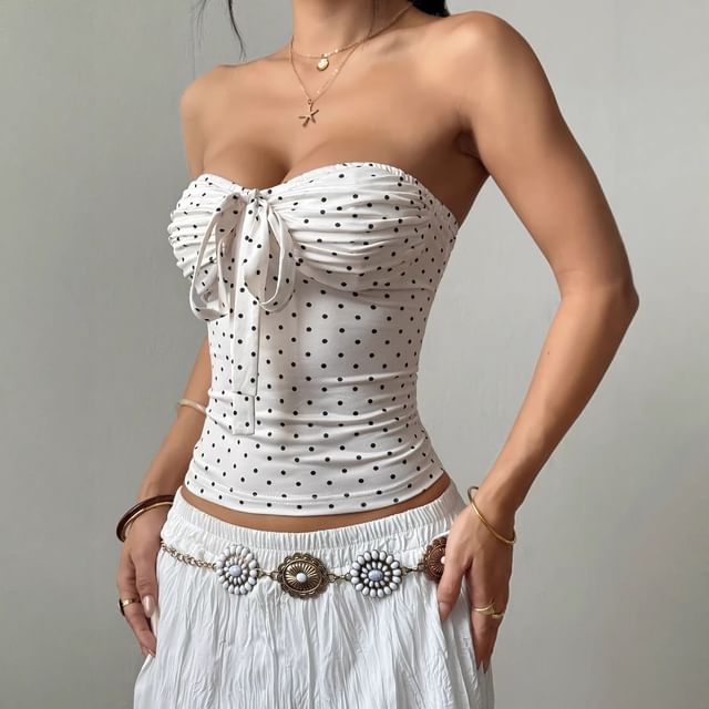 Rosesand-Drawstring Polka Dot Tube Top