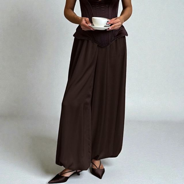 Rosesand-High Waist Plain Satin Bloomers Pants