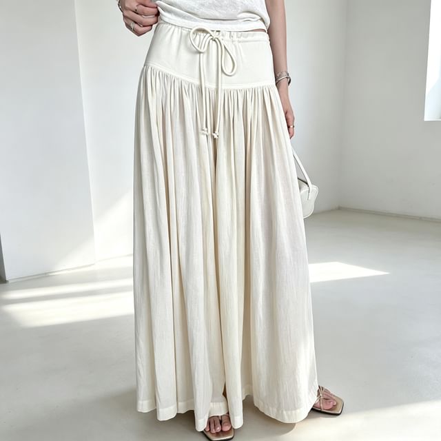 Rosesand-High Waist Plain Wide Leg Pants