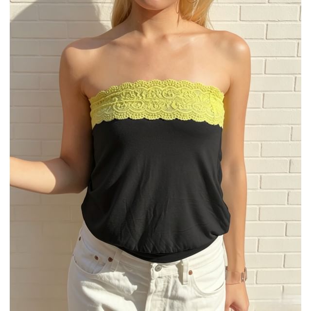 Rosesand-Lace Panel Tube Top