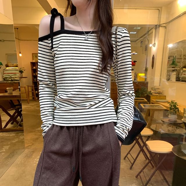 Rosesand-Long Sleeve Off Shoulder Striped Top