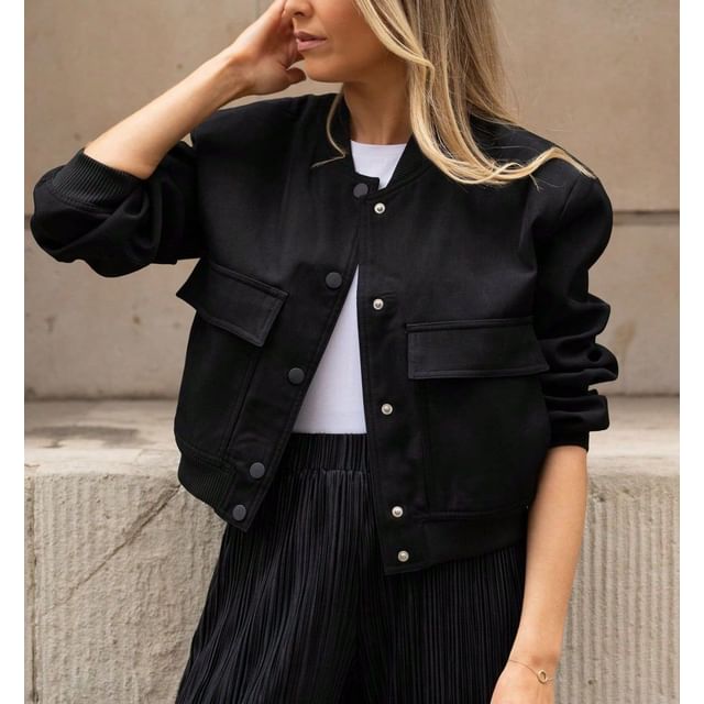Rosesand-Long Sleeve Plain Loose-Fit Jacket