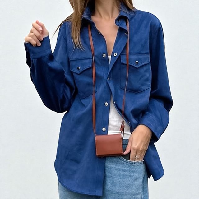 Rosesand-Long Sleeve Plain Slim-Fit Shirt
