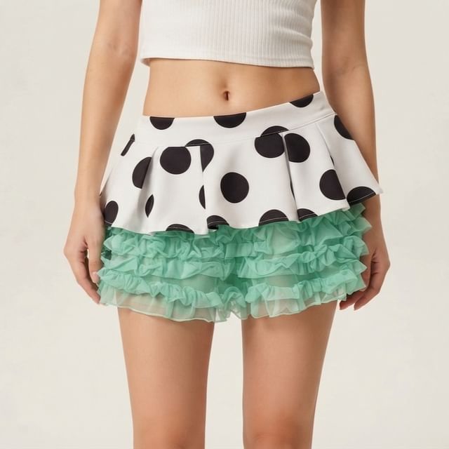 Rosesand-Mid Rise Dotted Panel Mini Pleated Skorts