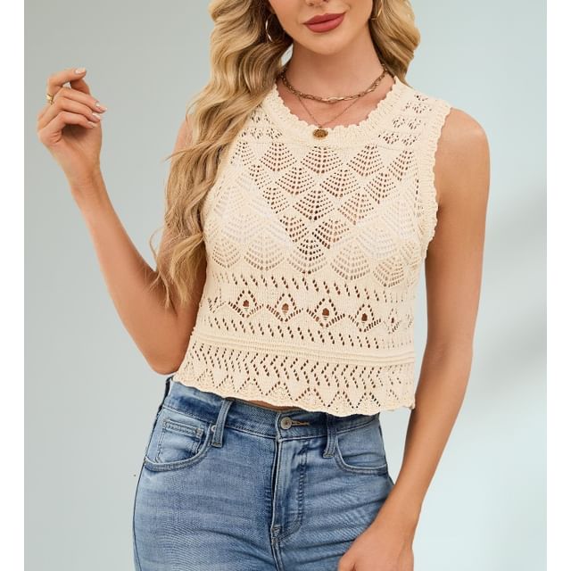 Rosesand-Plain Crochet Knit Crop Tank Top