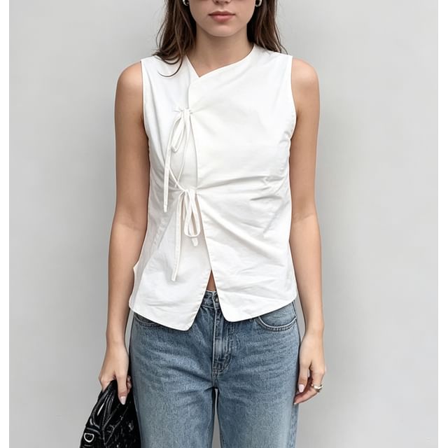 Rosesand-Plain Tie-Front Slim-Fit Tank Top