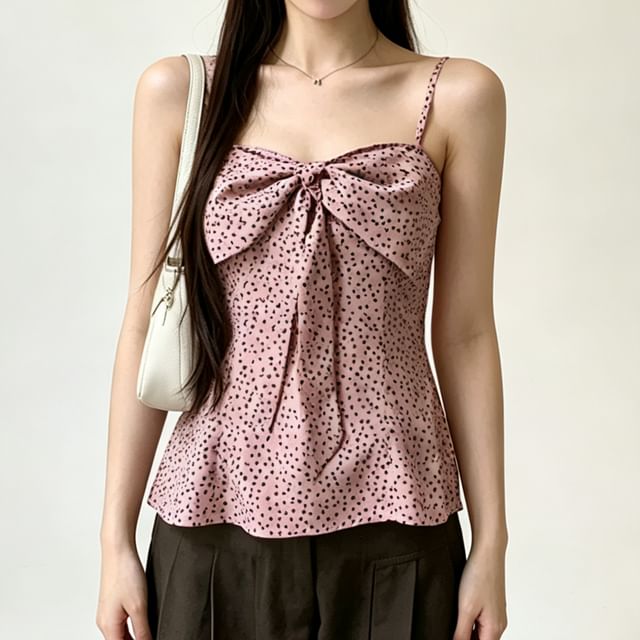 Rosesand-V-Neck Dotted Bow Camisole Top