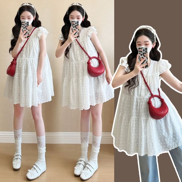 Rosy Street-Maternity Cap Sleeve Round Neck Plain Panel Mini A-Line Dress
