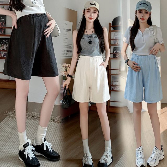 Rosy Street-Maternity Drawstring Waist Plain Shorts