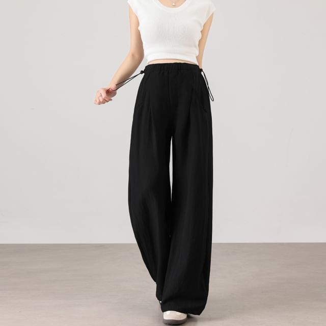 Rosy Street-Maternity Drawstring Waist Plain Wide Leg Pants