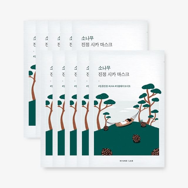 ROUND LAB-Kit Máscara Calmante Cica Pine-27ml X 10 Folhas