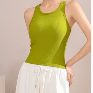 Runyz-Crew Neck Plain Padded Racerback Tank Top