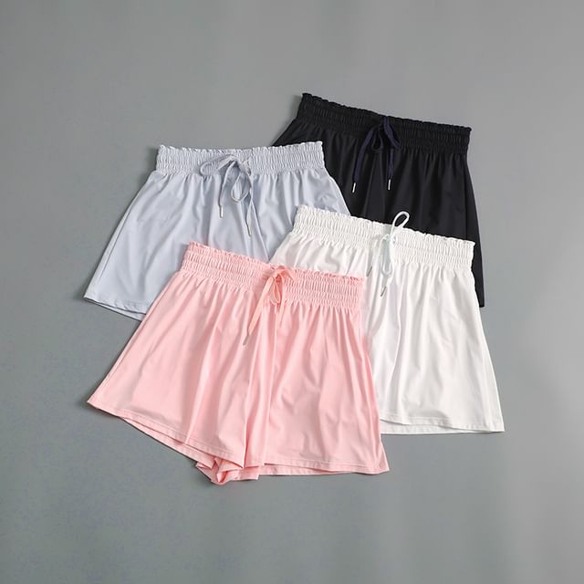 Runyz-Drawstring Waist Plain Mini A-Line Skort