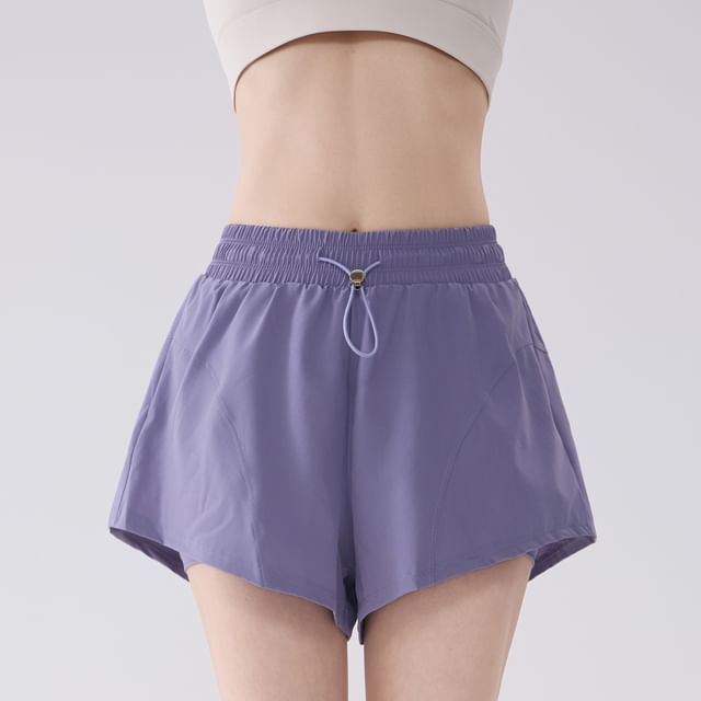Runyz-Drawstring Waist Plain Sport Shorts