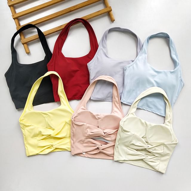 Runyz-Halter Neck Plain Sport Camisole Top