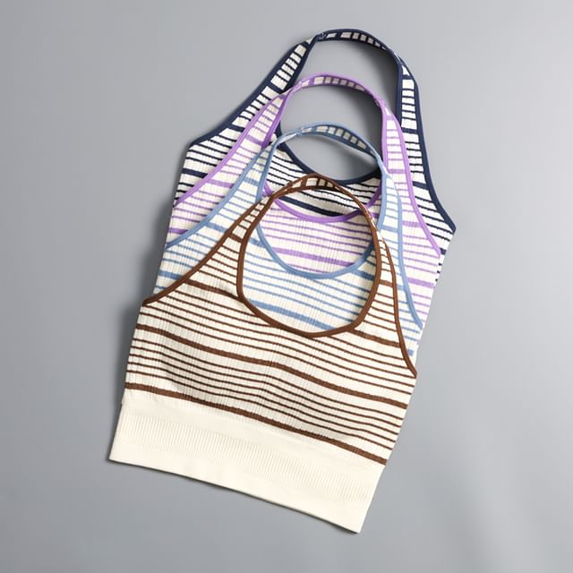 Runyz-Halter Neck Striped Tank Top