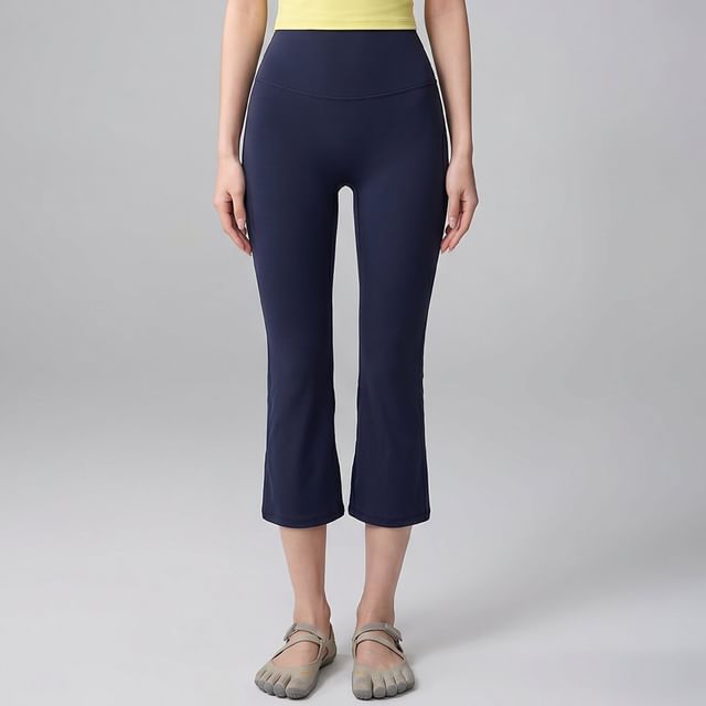 Runyz-High Waist Plain Cropped Bootcut Yoga Pants
