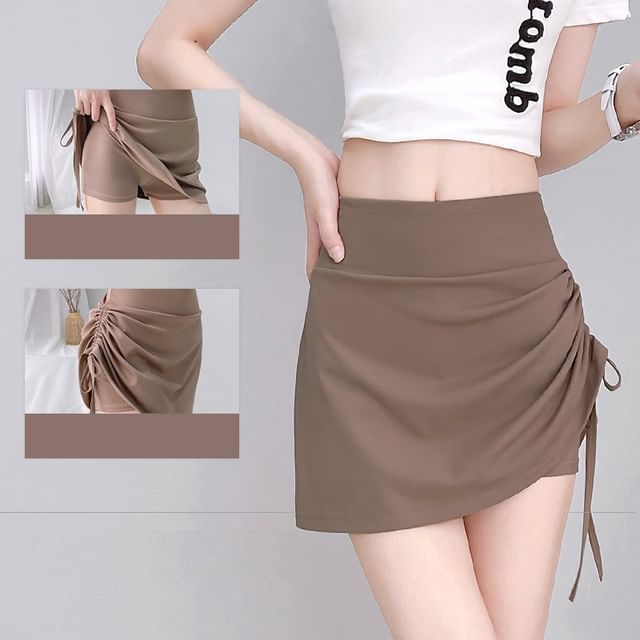 Runyz-High Waist Plain Drawstring Sports Skort