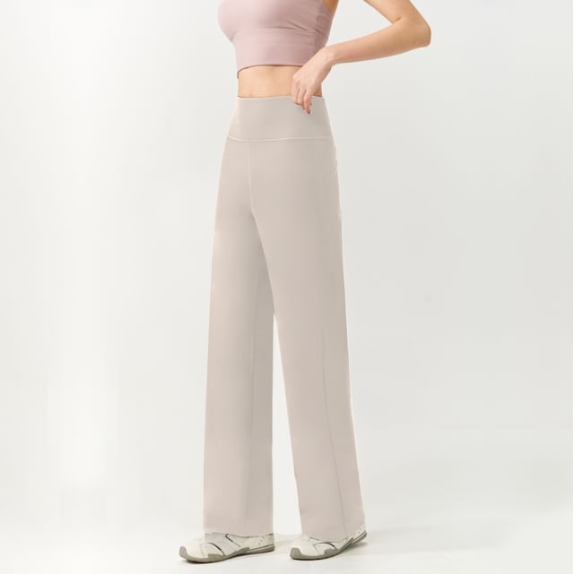 Runyz-High Waist Plain Straight Leg Sweatpants