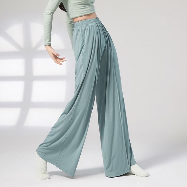 Runyz-High Waist Plain Wide Leg Dance Pants