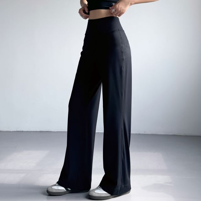 Runyz-High Waist Plain Wide Leg Sweatpants