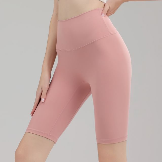 Runyz-High Waist Plain Yoga Shorts