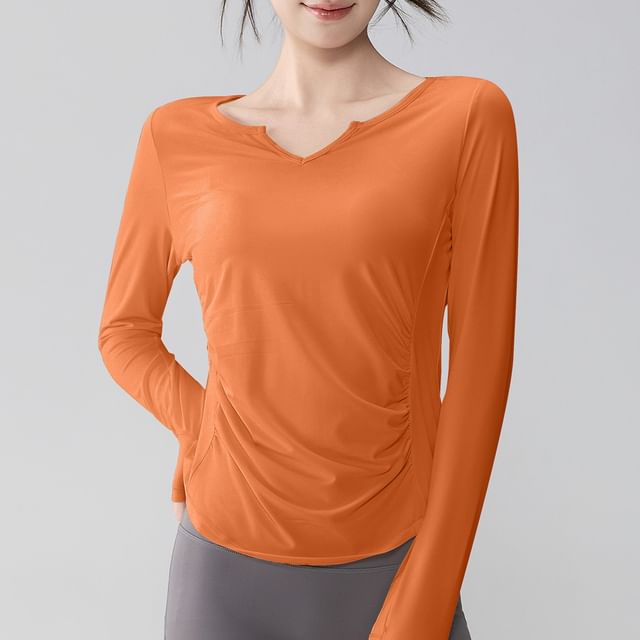 Runyz-Long-Sleeve Notched Plain Top