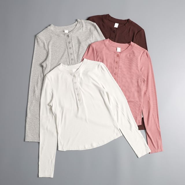Runyz-Long-Sleeve Round Neck Plain Sport Top