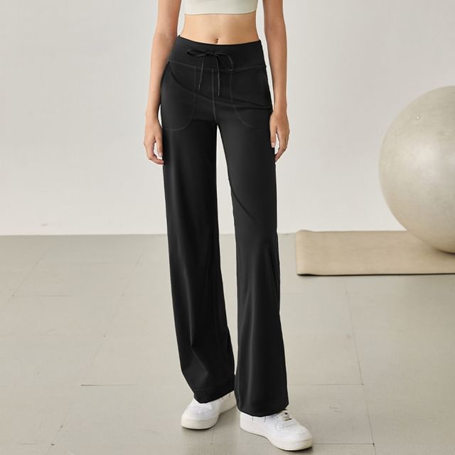 Runyz-Mid Waist Plain Straight Leg Sweatpants
